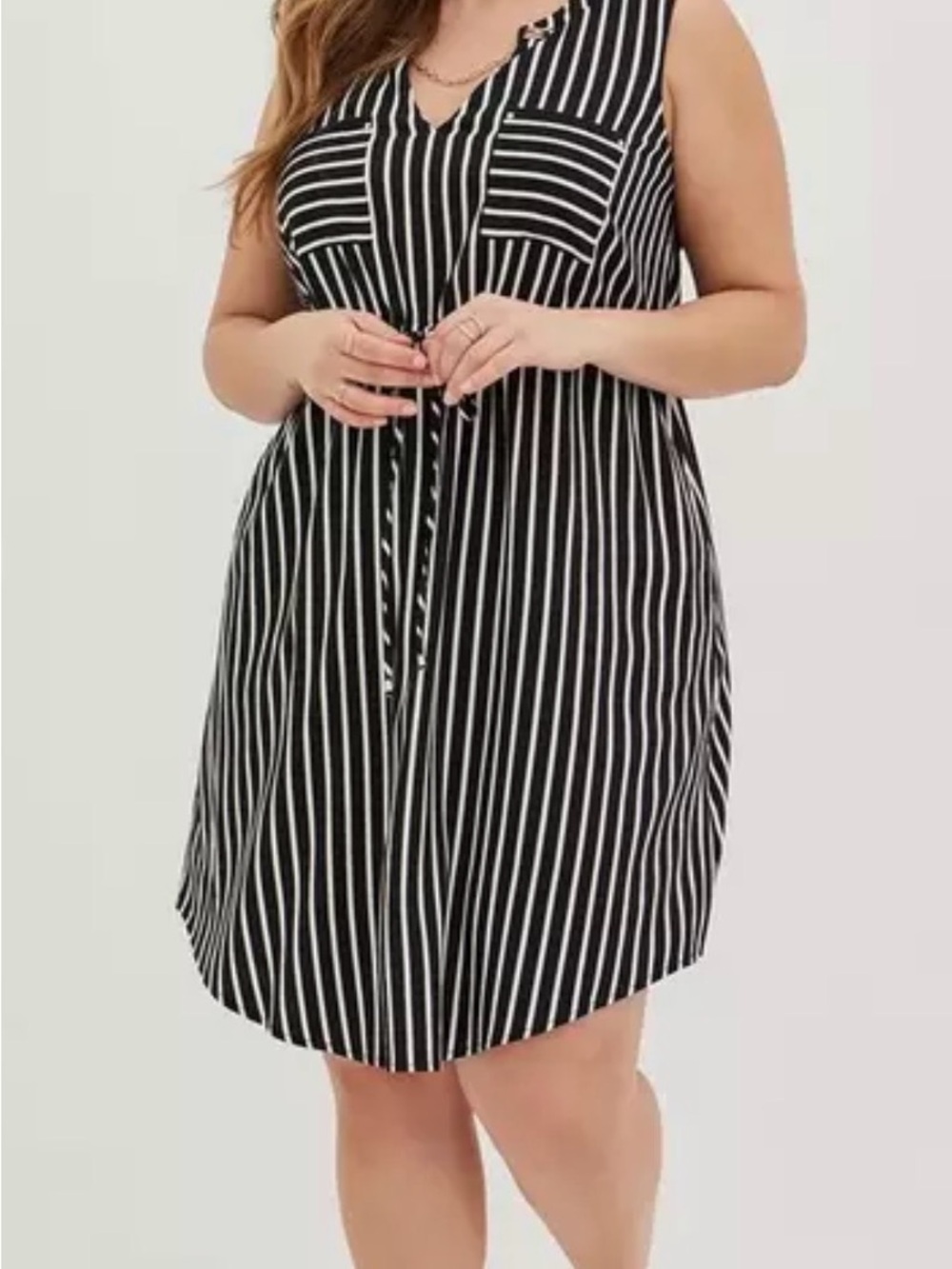 Torrid Black & White Striped Chain Detail Shirt Dress Size 2 18/20